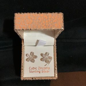 RACHEL ASHWELL- Cubic Zirconia / Sterling Silver / Flower Earrings /NEW